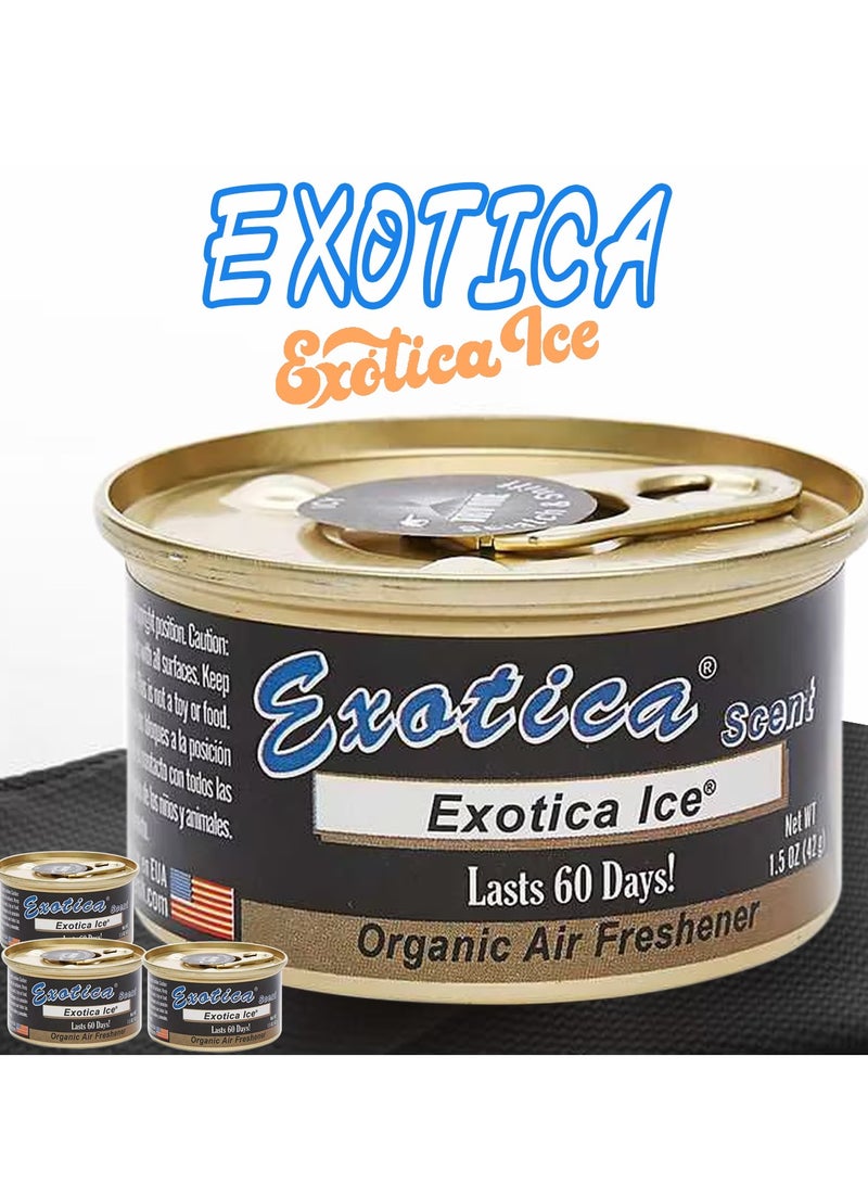 Exotica Ice Scent Organic Air Freshener 3-Pack – 1.5 oz (42g) Each, Lasts Up to 60 Days, Solid Fragrance Block, Adjustable Scent Control Lid, Compact Can for Car, Home, Office, Pack of 3 Cans - Image 2
