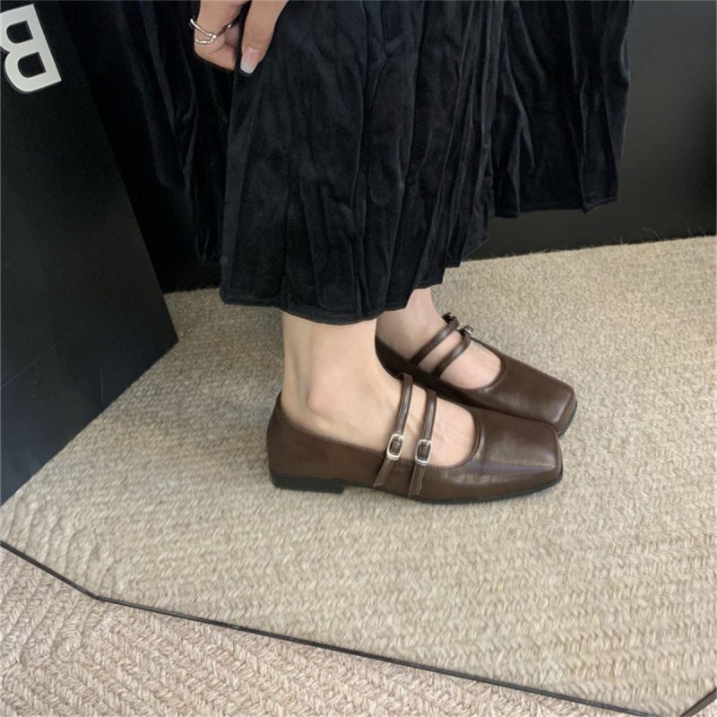 French Evening Breeze Silver Shoes Women'S Flat 2025 Spring New Elegant Fairy Commuter Square Head Shallow Mouth Mary Jane - Image 3