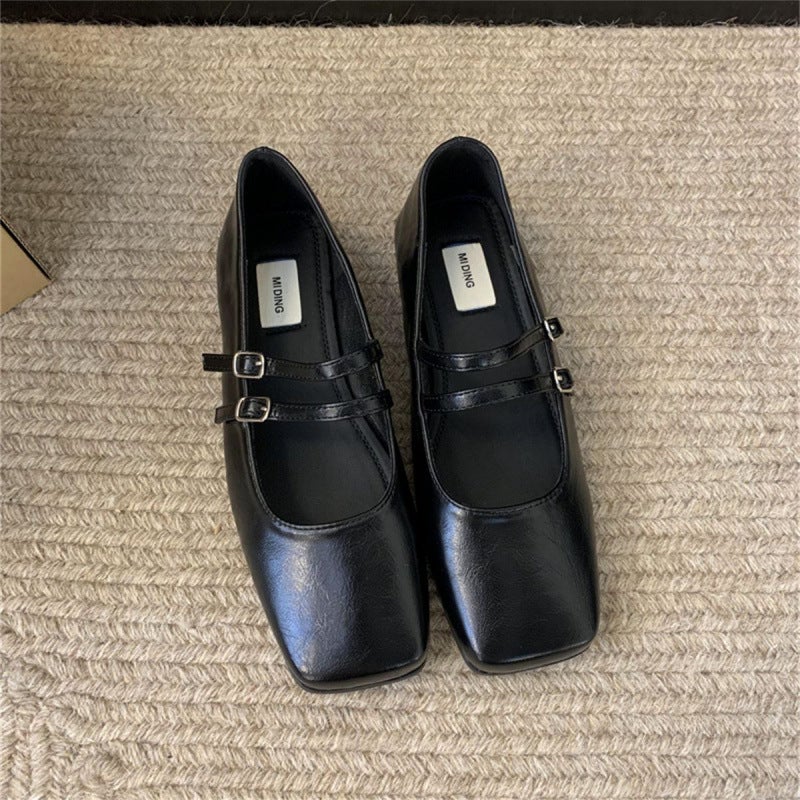 French Evening Breeze Silver Shoes Women'S Flat 2025 Spring New Elegant Fairy Commuter Square Head Shallow Mouth Mary Jane - Image 1
