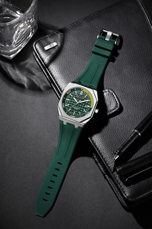 Daniel Hechter Paris Monceau Collection Analoge Watch for Men with Textured Octagone Dial and Silicon Strap-DHM1008 (Green) - Image 4