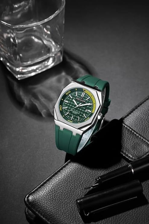 Daniel Hechter Paris Monceau Collection Analoge Watch for Men with Textured Octagone Dial and Silicon Strap-DHM1008 (Green) - Image 3