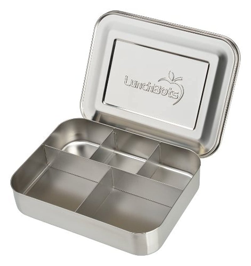 LunchBots Large Cinco Stainless Steel Lunch Container - Five Section Design Holds a Variety of Foods - Metal Bento Box - Dishwasher Safe - Stainless Lid - Stainless Steel - Image 1