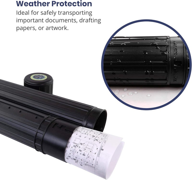Pacific Arc Expandable Poster Storage Mailing Tube, for Blueprint, Artwork, Plans, Drafting - Hard Plastic Black 25 Inches to 37.5 inches with 3.75 Inch Opening - Image 3