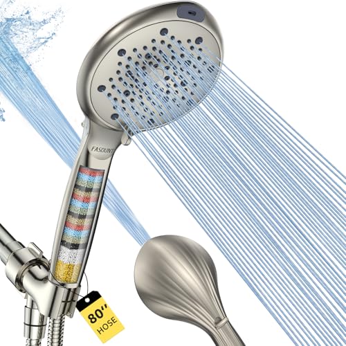 FASDUNT Filtered Shower Head with Handheld, 8-Mode Handheld Showerhead with Filters for Hard Water -Remove Chlorine, Built-in Power Wash, 80" Extra Long Stainless Steel Hose, Brushed Nickel - Image 1
