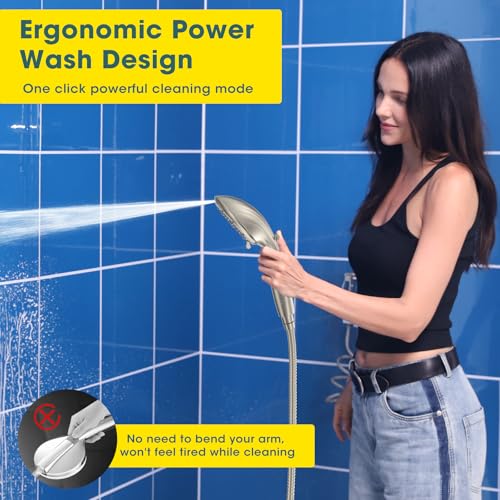 FASDUNT Filtered Shower Head with Handheld, 8-Mode Handheld Showerhead with Filters for Hard Water -Remove Chlorine, Built-in Power Wash, 80" Extra Long Stainless Steel Hose, Brushed Nickel - Image 5