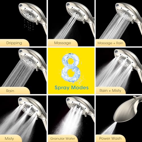FASDUNT Filtered Shower Head with Handheld, 8-Mode Handheld Showerhead with Filters for Hard Water -Remove Chlorine, Built-in Power Wash, 80" Extra Long Stainless Steel Hose, Brushed Nickel - Image 4