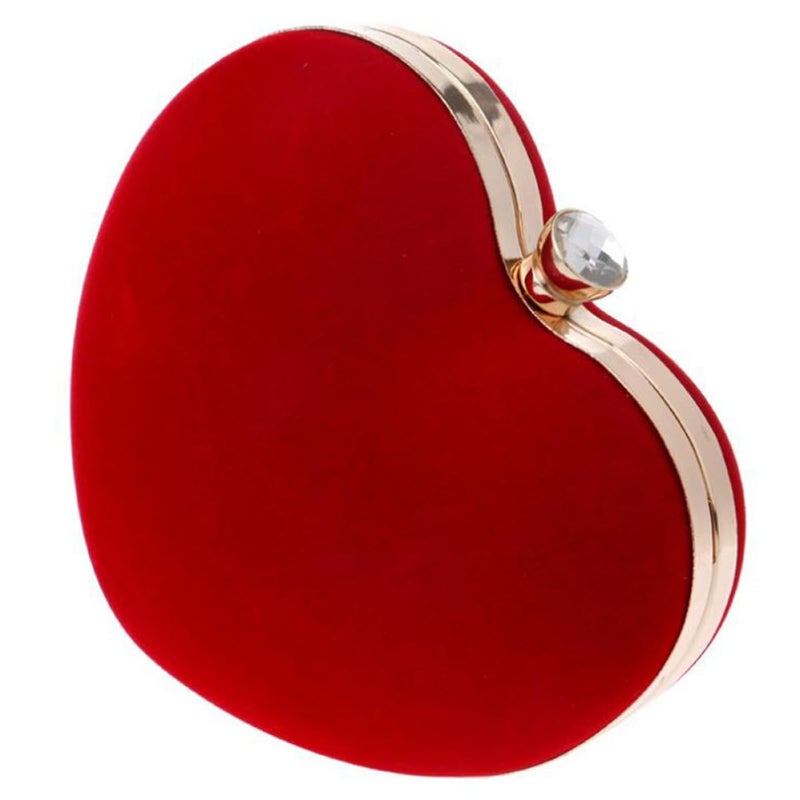 Suede Heart Shaped Evening Clutch With Chain Large Capacity Party Purse For Women - Image 2