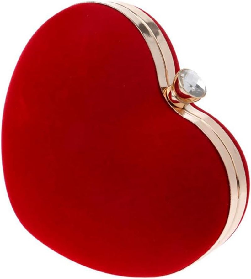Suede Heart Shaped Evening Clutch With Chain Large Capacity Party Purse For Women - Image 1