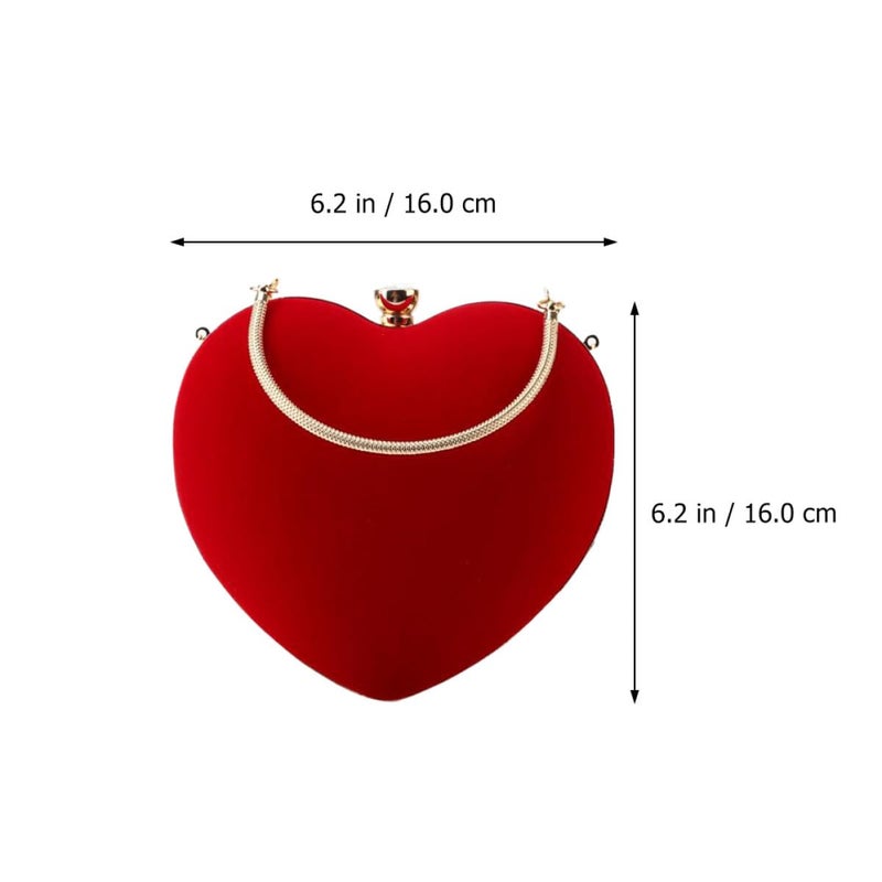 Suede Heart Shaped Evening Clutch With Chain Large Capacity Party Purse For Women - Image 5