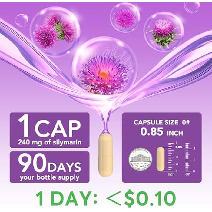 Surebounty Milk Thistle, 300 mg, Concentrated Seed Extract with 80% Silymarin, Liver Cleanse Detox for Men + Women, Once Daily, 90 Veggie Caps - Image 3