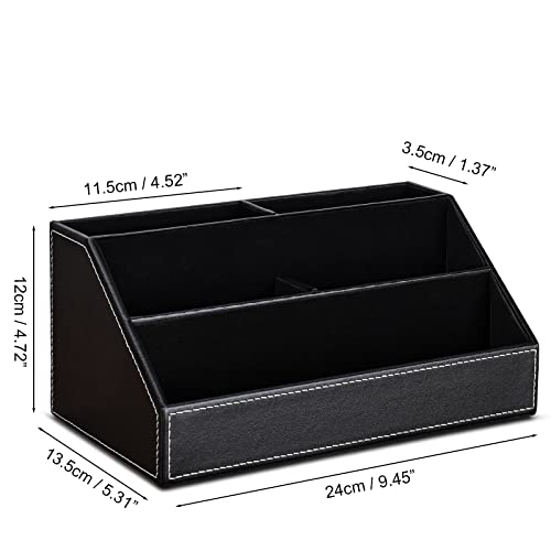 KINGFOM Pu Leather Desk Organizer with 5 Compartments Holder, Multi-Functional Office Supplies Storage Caddy for Pen/Pencil, Phones, Remote Controller and Desktop Accessorie Black - Image 3