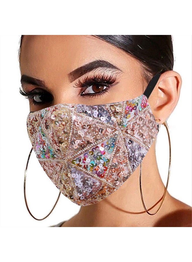 GORTIN GORTIN Sparkle Sequins Mouth Cover Glitter Washable Masquerade Mouth Shield Breathable Reusable Dust Proof Mouth Coving Decorative Party Jewelry Accessory Filter Pocket for Women Girls (Gold)  - Image 1