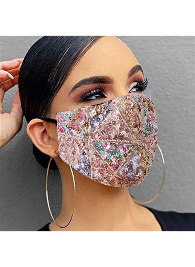 GORTIN GORTIN Sparkle Sequins Mouth Cover Glitter Washable Masquerade Mouth Shield Breathable Reusable Dust Proof Mouth Coving Decorative Party Jewelry Accessory Filter Pocket for Women Girls (Gold)  - Image 3