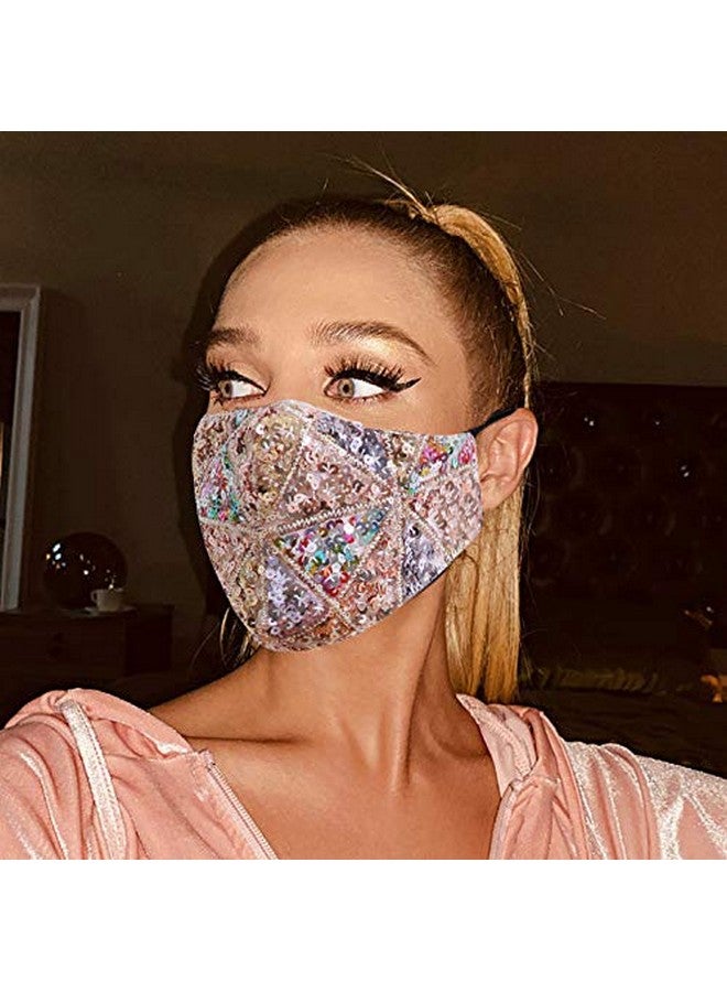 GORTIN GORTIN Sparkle Sequins Mouth Cover Glitter Washable Masquerade Mouth Shield Breathable Reusable Dust Proof Mouth Coving Decorative Party Jewelry Accessory Filter Pocket for Women Girls (Gold)  - Image 2