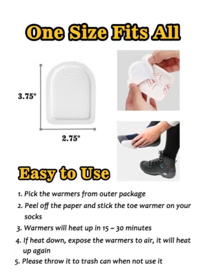 SänHahn Foot Toe Warmers, Up to 8 Hours of Heat Long Lasting, Hot Insole Feet Warmer, Instant Toe Warmers Disposable Adhesive Air Activated Warmers for Winter Outdoor Work, Sports Activities, 5 Pairs - Image 4