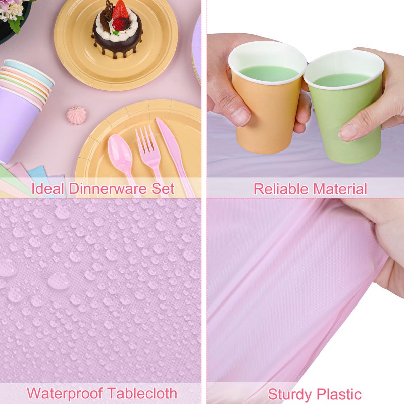 Kochorie 169 Pieces Pastel Party Supplies Disposable Dinnerware Set Include Plates and Cups Napkins Plastic Forks Knives Spoons Tablecloth for Wedding Birthday Party Decorations, Serve 24 Guests - Image 4