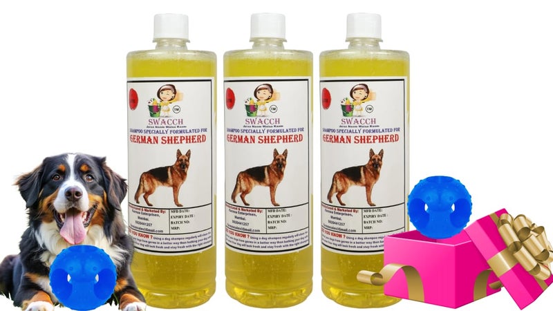swacch Pet Shampoo | Puppy Safe Shampoo | PH Balanced | Ditch to Itch for German Shepherd Dog Shampoo 3 Litre (Lemon) + Goofy Ball Chew Toy Combo Pack - Image 1