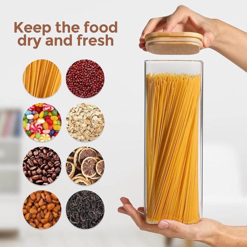 ComSaf Glass Spaghetti Pasta Storage Containers with Lid(71oz), Tall Clear Airtight Food Storage Jar with Bamboo Lid for Noodles Flour Cereal Sugar Beans, Sqaure Spaghetti Pantry Container - Image 5