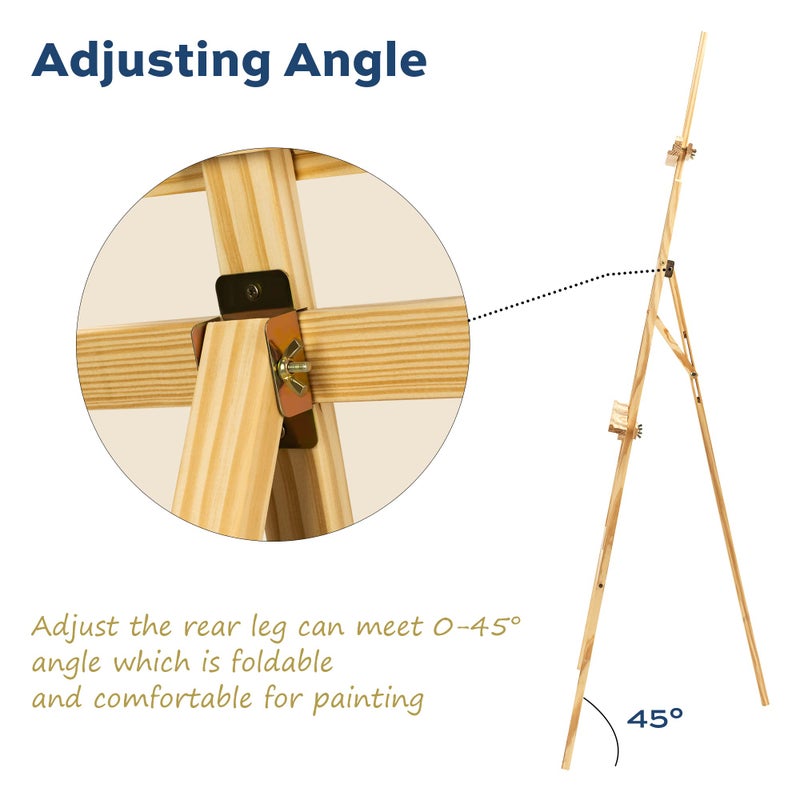 finenolo Wooden Easel Stand for Painting, 45" Adjustable Height Folding Art Easel for Canvas, Drawing, Wedding Signs & Posters, Ideal for Adults, Artists, Beginners, Students & Kids - Image 3