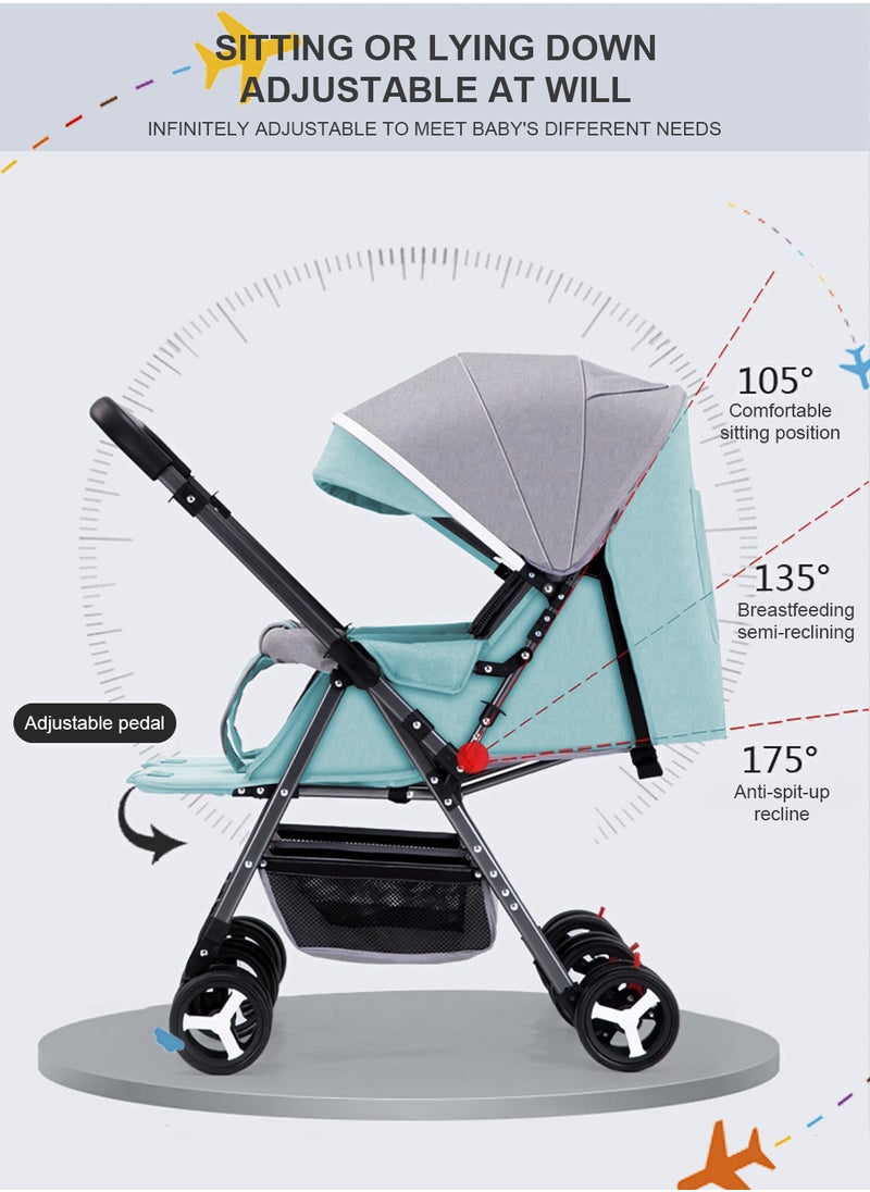 MaBaby - Baby Twin Stroller, Side By Side, Lightweight Double Stroller, Pushchair For Twin,Adjustable Canopy And Bassinet-green - Image 1