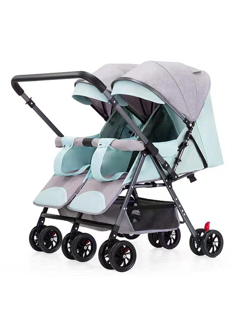Baby Twin Stroller, Side By Side, Lightweight Double Stroller, Pushchair For Twin,Adjustable Canopy And Bassinet-green