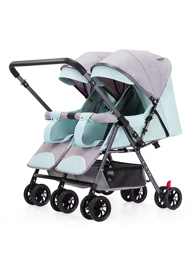 MaBaby - Baby Twin Stroller, Side By Side, Lightweight Double Stroller, Pushchair For Twin,Adjustable Canopy And Bassinet-green - Image 1