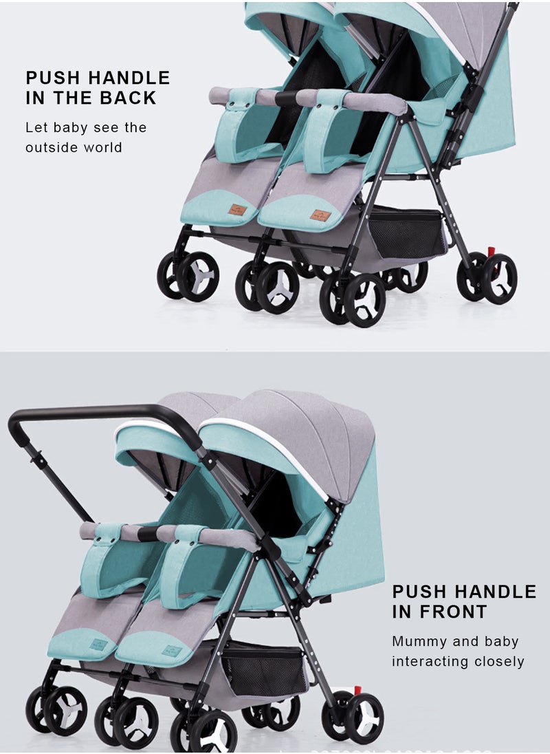 MaBaby - Baby Twin Stroller, Side By Side, Lightweight Double Stroller, Pushchair For Twin,Adjustable Canopy And Bassinet-green - Image 1