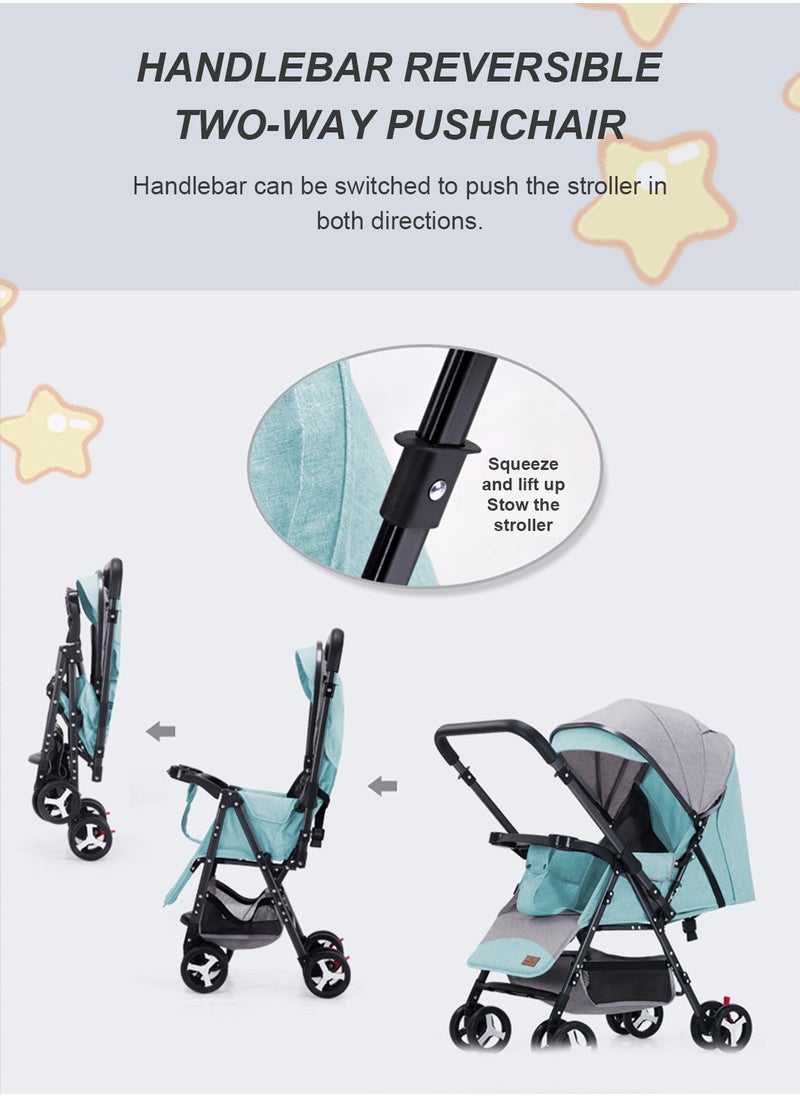 MaBaby - Baby Twin Stroller, Side By Side, Lightweight Double Stroller, Pushchair For Twin,Adjustable Canopy And Bassinet-green - Image 1