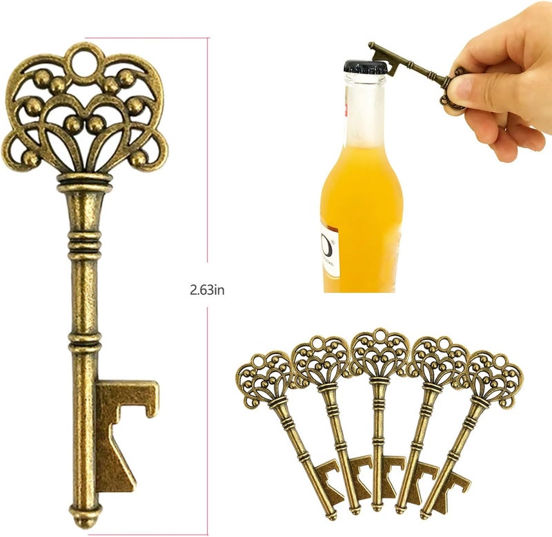 WODEGIFT 20 PCS Key Bottle Openers,Vintage Skeleton Key Bottle Opener with Escort Card Tag and Key Chains, Rustic Decoration for Wedding Favors,Engagement/Christmas/Party (Bronze) - Image 2