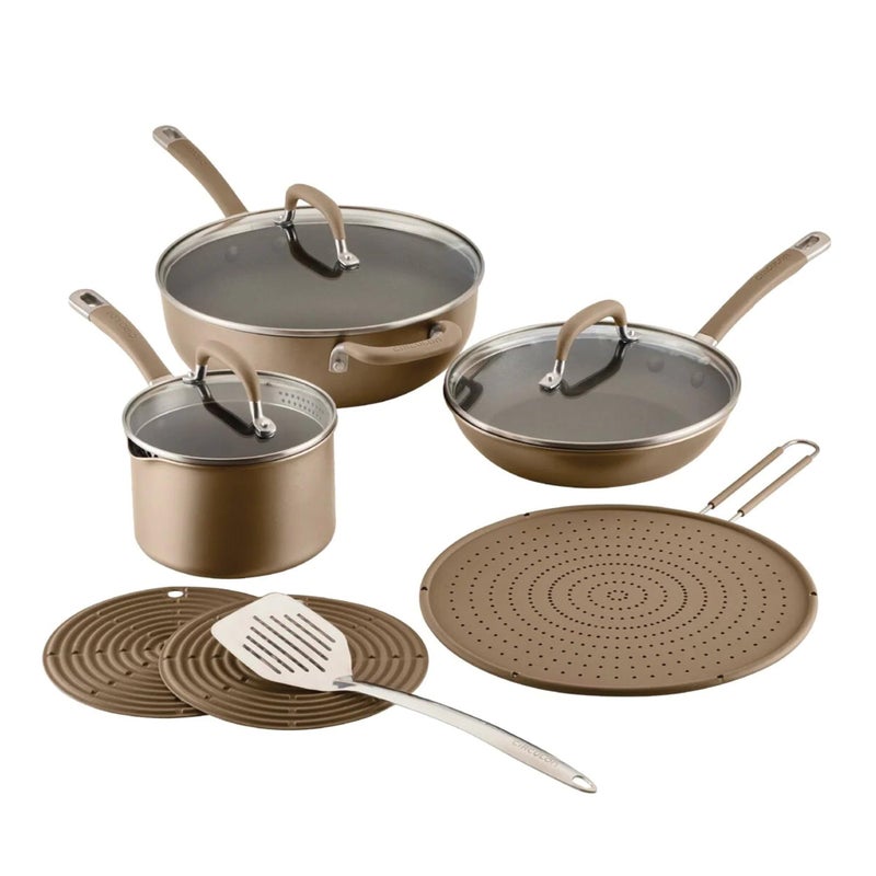 Circulon A1 Series with ScratchDefense Technology Nonstick Induction Pots and Pans, Metal Utensil Safe, Includes Splatter Guard, Slotted Turner and Silicone Trivets, 10 Piece Cookware Set - Champagne - Image 1