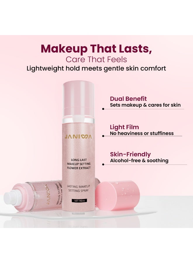 JANIWA Vegan Makeup Setting Spray (110 ml) Natural Matte Finish Long-Lasting Makeup Fixer Hydrating & Oil Control with Flower Extract Cruelty-Free, Paraben & Alcohol-Free (Shimmer) - Image 4