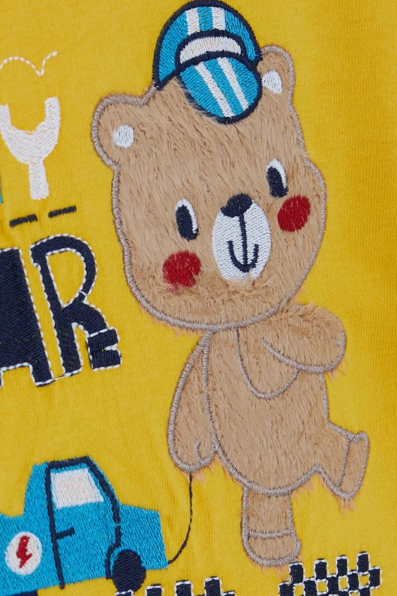Breeze Baby Boy Long Sleeve T-Shirt with Teddy Bear Printed Text Embroidery 9 Months-3 Years, Yellow
