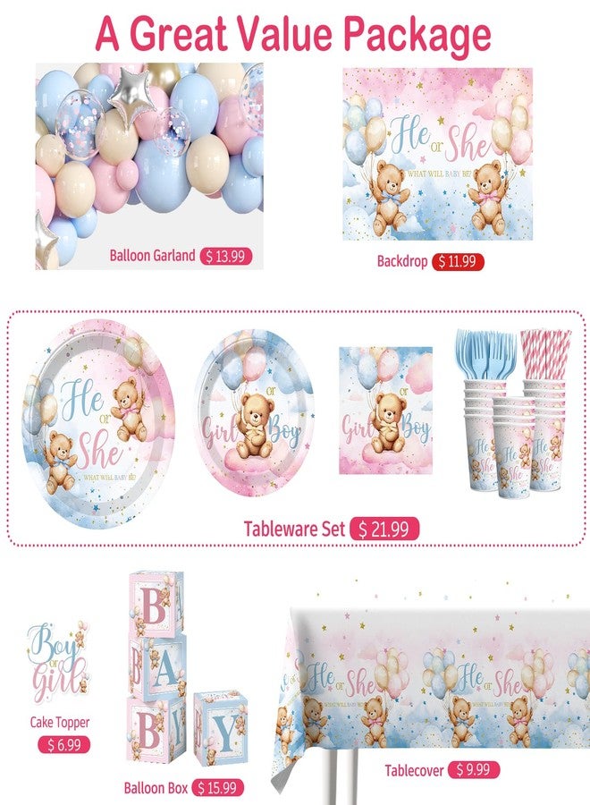 cocomigo 232pcs Bear Gender Reveal Decorations Complete Party Set, He or She Baby Gender Reveal Decorations, Boy or Girl Bear Theme Party Supplies, Serves 20 Guests - Image 3