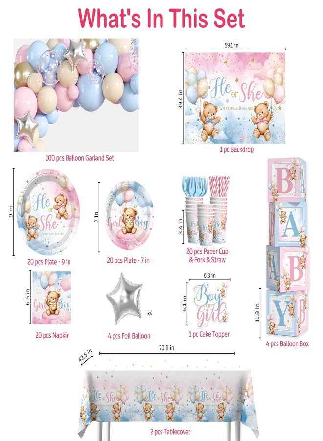 cocomigo 232pcs Bear Gender Reveal Decorations Complete Party Set, He or She Baby Gender Reveal Decorations, Boy or Girl Bear Theme Party Supplies, Serves 20 Guests - Image 2