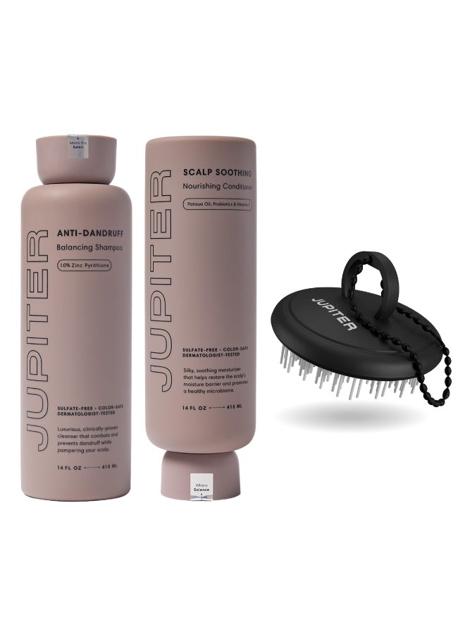 Jupiter Anti Dandruff Shampoo Conditioner Scalp Scrubber for Flaky Itchy Dry Scalp Hydrates Reduces Flakes Scalp Treatment Hair Care Set ColorSafe SulfateFree ParabenFree - Image 2