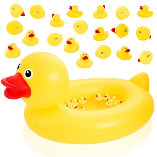 WinnerWhy Duck Matching Game Includes Inflatable Pool Pond and 20 Numbered Floating Rubber Ducks for Festival Carnival Water Outdoor Game Pump Not Included - Image 1