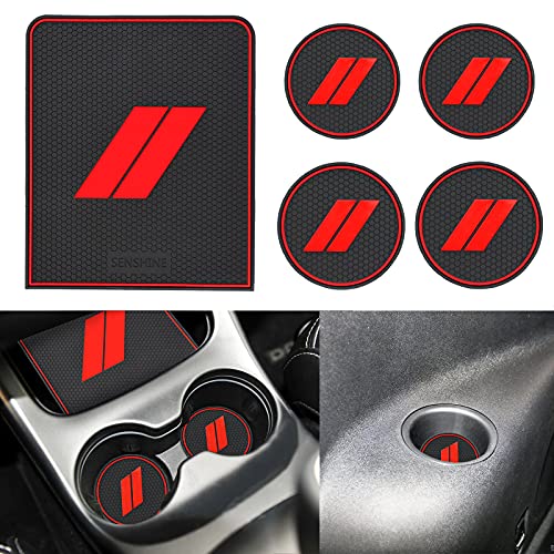 SENSHINE for Dodge Journey Accessories 2022 2021 2020 2019 2018 20112017 NonSlip Anti Dust Cup Holder Insert Center Console Shifter Liner Trim Door Packet Mats Custom Interior 5PCS Set Red Trim - Image 1