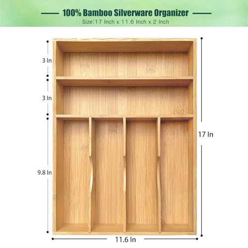 guiogc Bamboo Kitchen Drawer Organizer 116 W x 17 H Silverware Utensil Tray Holder Wood Cutlery Tray for Silverware Flatware Bedroom Organization of office supplies - Image 3