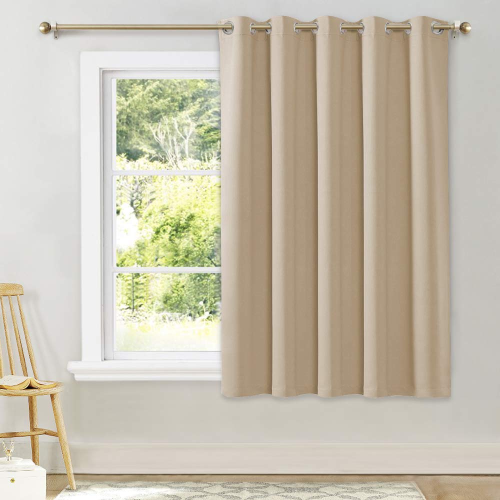 NICETOWN Bedroom Curtain Room Darkening Drapery Biscotti Beige Room Darkening DrapePanel for Bedroom Grommet Top 1 Panel 70 x 63 inches Long Thermal Insulated Privacy Assured