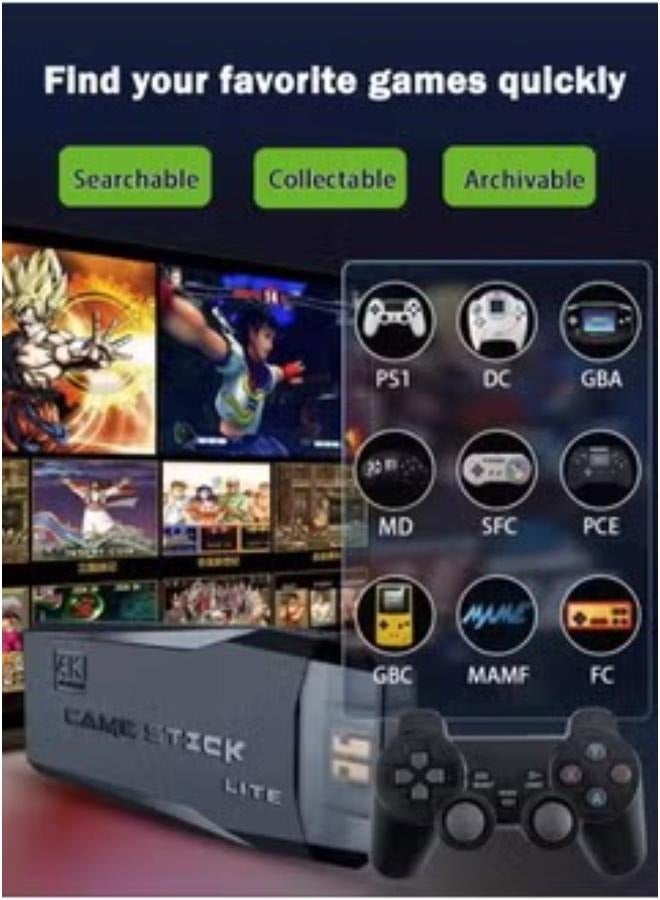Pretocter Lite HD TV Game Console with 64G Card 20000 Games 1 Host 1 HDMI 1 USB Charging Cable 2 Wireless Controllers 1 Game Stick 1 TF Card Supports External TF Card Expandable to 128G - Image 4