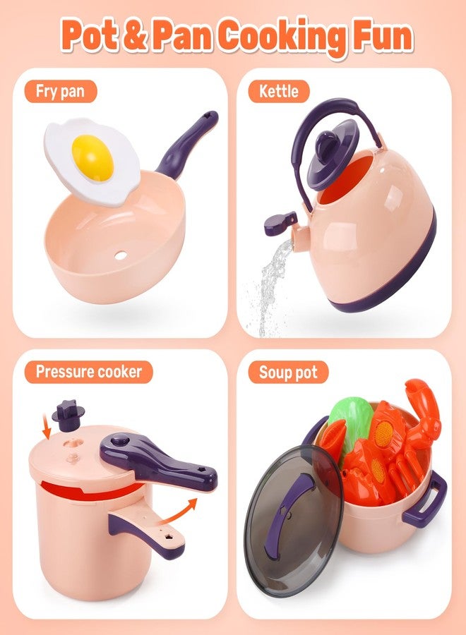 CUTE STONE 70+ PCS Kids Play Kitchen Accessories, Pretend Cooking Toys with Peelable & Cuttable Play Food, Cookware, Tableware & Utensils, Shopping Basket, Tray, Educational Gift for Girls & Boys - Image 5