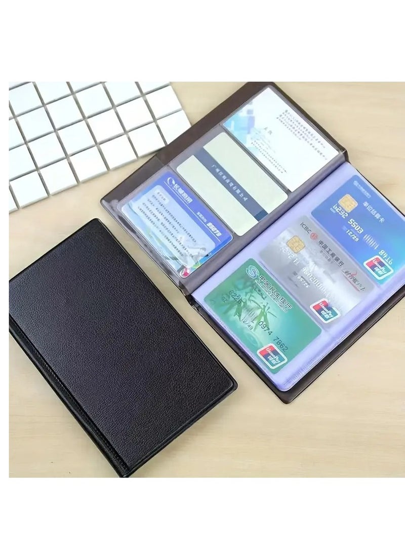 حامل بطاقات عمل احترافي من الجلد الصناعي ومنظم للكتب - سعة تخزين 300 بطاقة اسم مع غلاف مقوى - منظم بطاقات زيارة المكتب للرجال والنساء - محفظة رفيعة لحمل بطاقات الائتمان (أسود) - Image 5