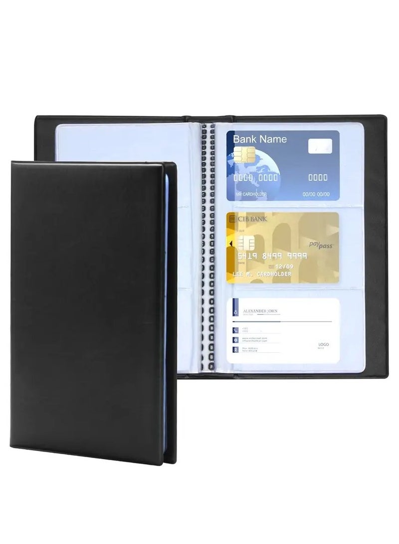 حامل بطاقات عمل احترافي من الجلد الصناعي ومنظم للكتب - سعة تخزين 300 بطاقة اسم مع غلاف مقوى - منظم بطاقات زيارة المكتب للرجال والنساء - محفظة رفيعة لحمل بطاقات الائتمان (أسود) - Image 1
