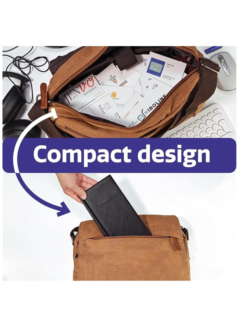 حامل بطاقات عمل احترافي من الجلد الصناعي ومنظم للكتب - سعة تخزين 300 بطاقة اسم مع غلاف مقوى - منظم بطاقات زيارة المكتب للرجال والنساء - محفظة رفيعة لحمل بطاقات الائتمان (أسود) - Image 3