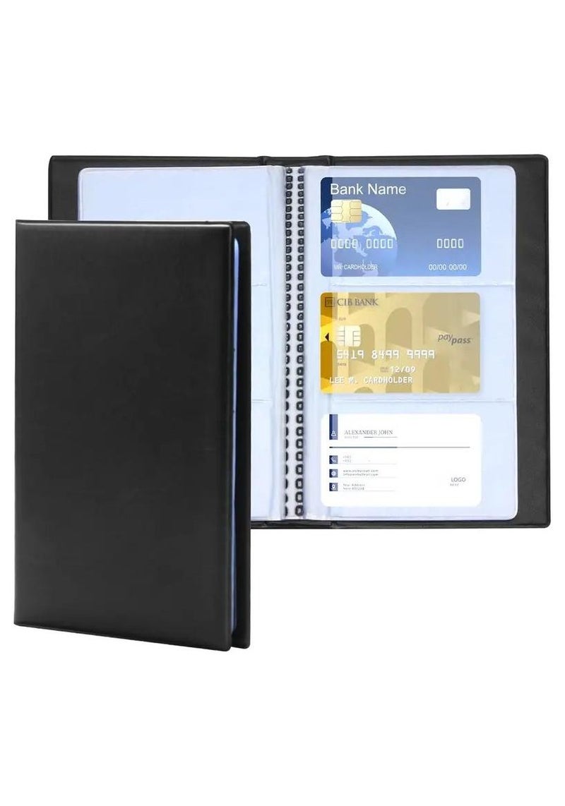 Professional PU Leather Business Card Holder Book Organizer - 300 Capacity Name Card Storage Journal with Hard Cover - Office Visiting Card Organizer for Men & Women - Slim Credit Card Holder Wallet (Black) - Image 1