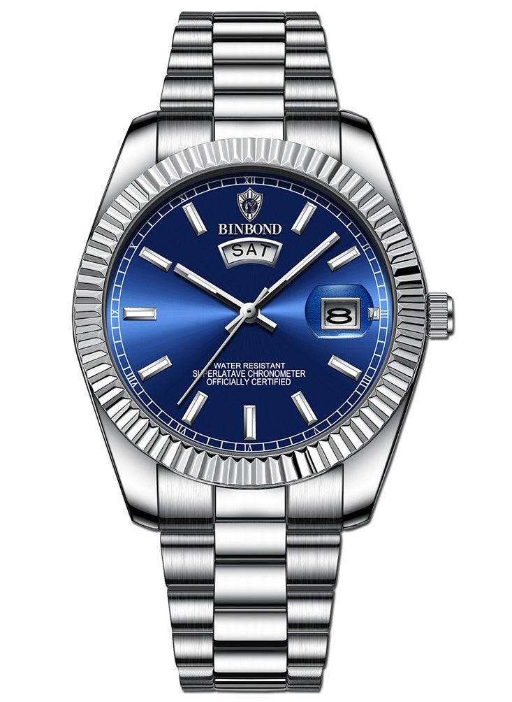 BINBOND New Men' s Steel Belt, Waterproof and Leisure Classic, Double Calendar Luminous, Simple and Atmospheric.  - Image 1