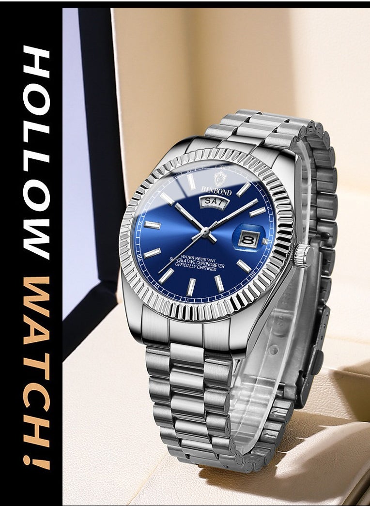 BINBOND New Men' s Steel Belt, Waterproof and Leisure Classic, Double Calendar Luminous, Simple and Atmospheric.  - Image 2