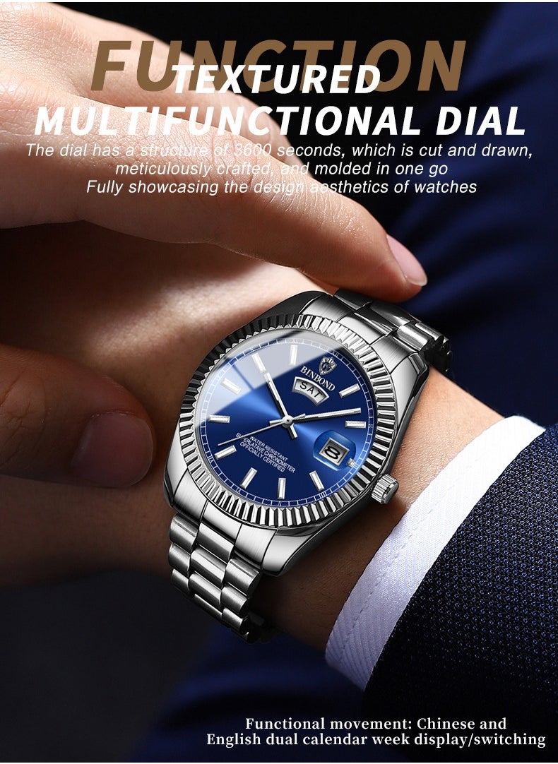 BINBOND New Men' s Steel Belt, Waterproof and Leisure Classic, Double Calendar Luminous, Simple and Atmospheric.  - Image 4