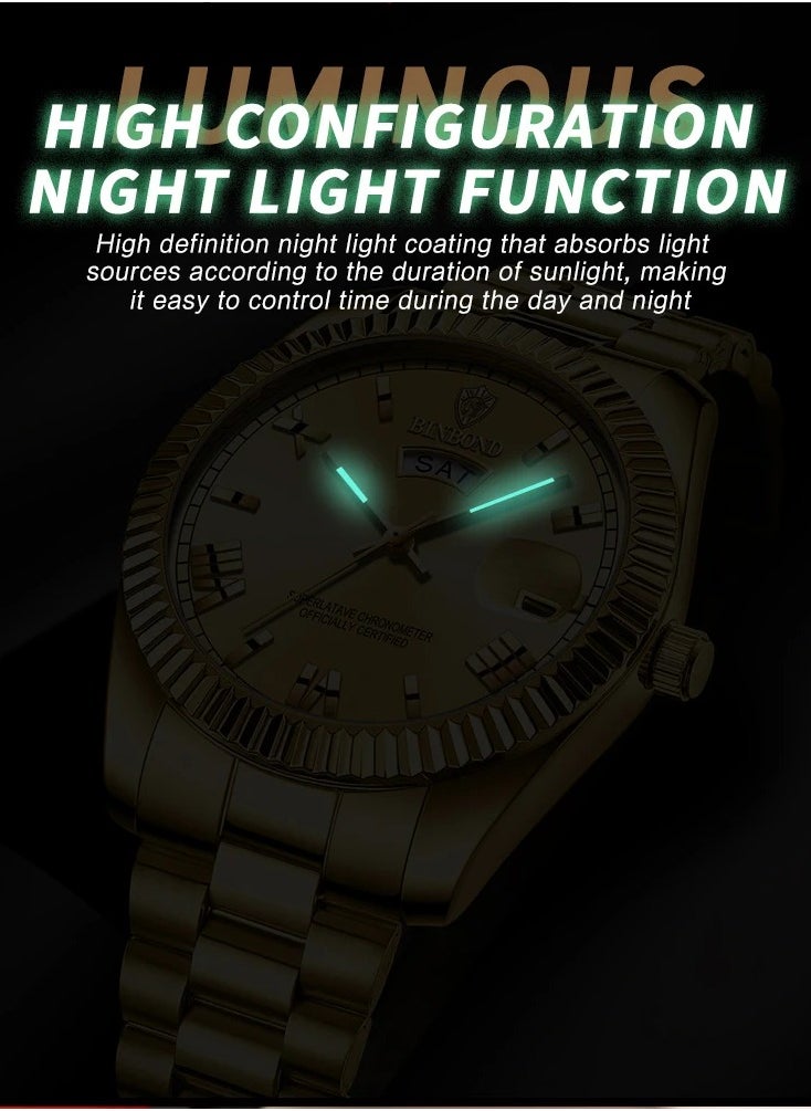 BINBOND New Men' s Steel Belt, Waterproof and Leisure Classic, Double Calendar Luminous, Simple and Atmospheric.  - Image 5