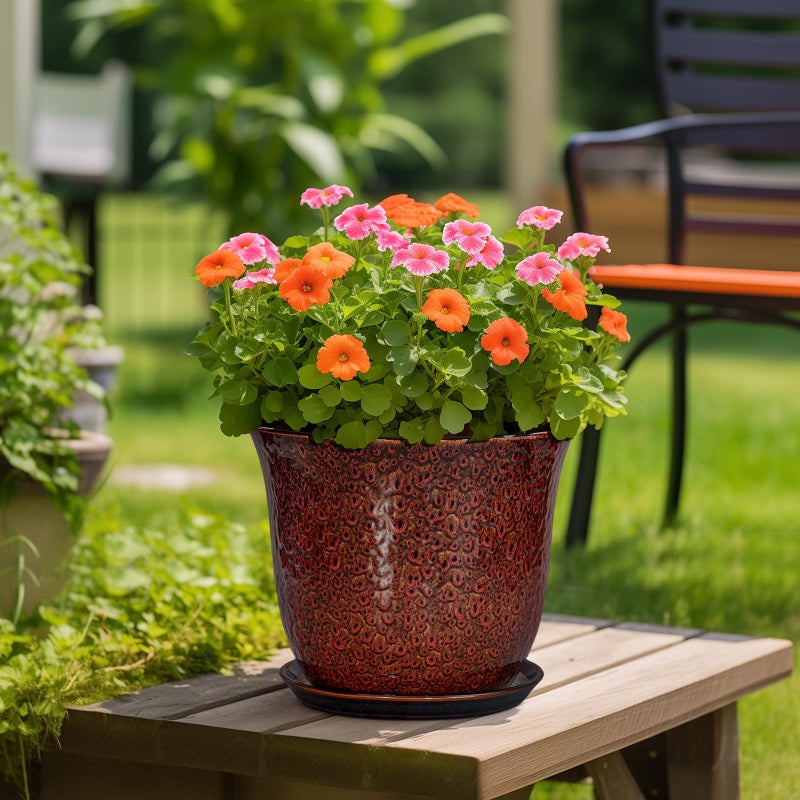 SUNPOTFOR Ceramic Pots for Plants - 12 Inch Plant Pot for Indoor Outdoor, Round Planter with Drainage Hole and Saucer, Large Decorative Planters, Modern Flower Pot, Office Decor, Garden Gifts, Red - Image 4